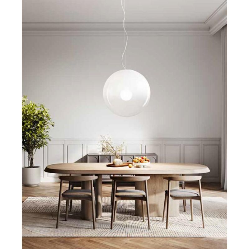 MOON SOSPENSIONE SINGOLA CON SFERA IN VETRO SOFFIATO BIANCO 3 MISURE LAMPADINA ATTACCO E27 MODERNA