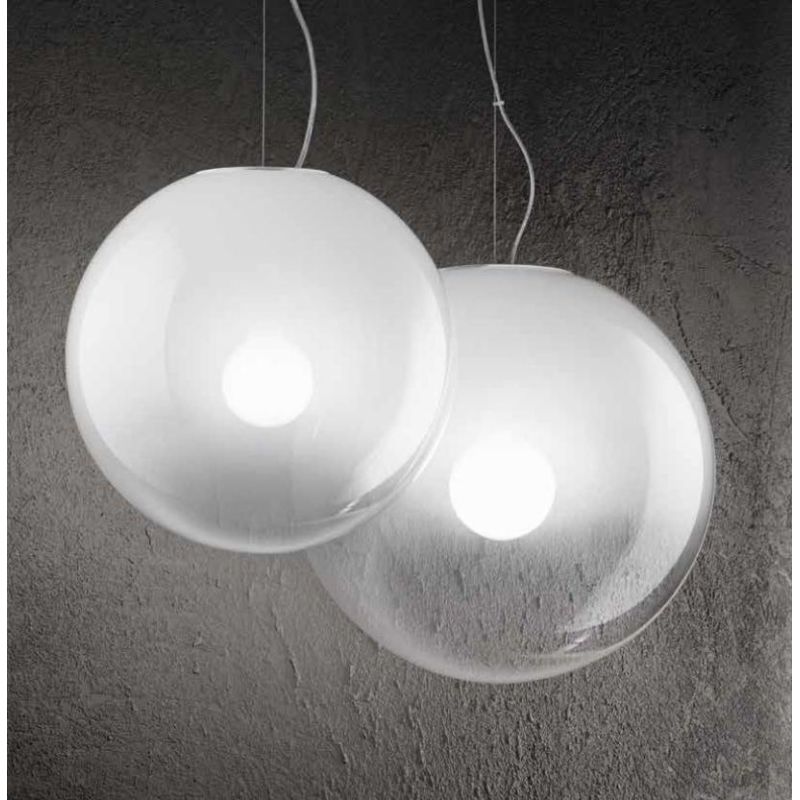 MOON SOSPENSIONE SINGOLA CON SFERA IN VETRO SOFFIATO BIANCO 3 MISURE LAMPADINA ATTACCO E27 MODERNA