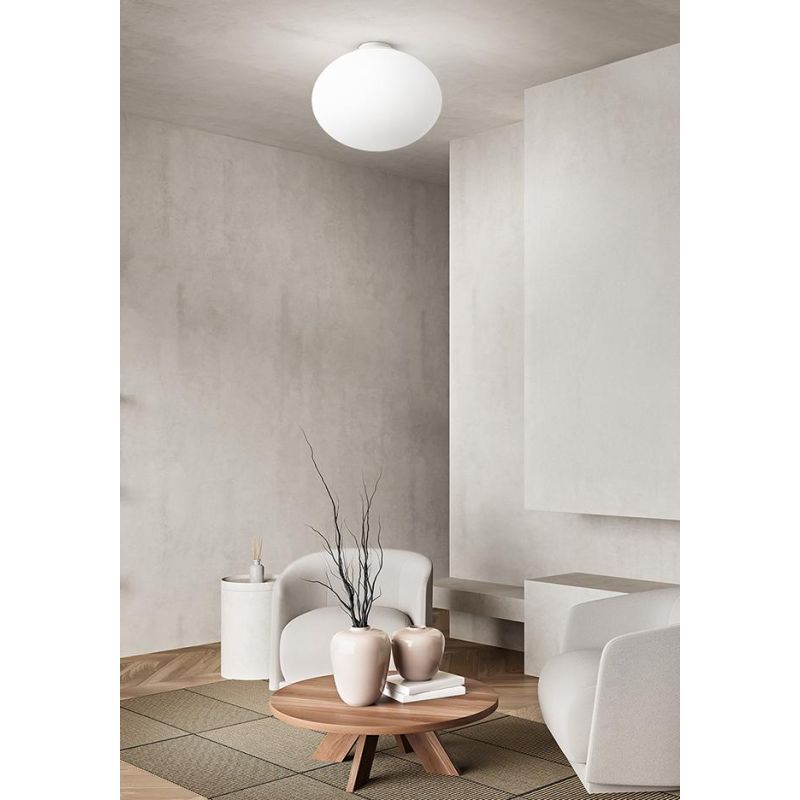 PLAFONIERA MODERNA CON SFERA IN VETRO BIANCO D40 CM CON LAMPADINA ATTACCO E27 CRISTALENSI - Cristalensi Shop Online