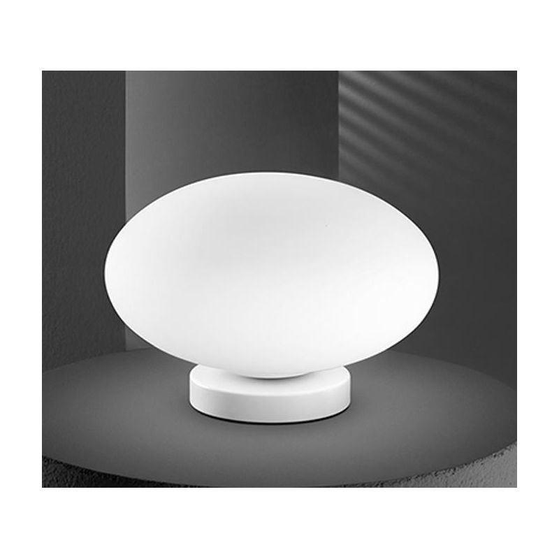 LAMPADA DA TAVOLO MODERNA CON SFERA IN VETRO BIANCO D25 CM CON LAMPADINA G9 INCLUSA CRISTALENSI - Cristalensi Shop Online