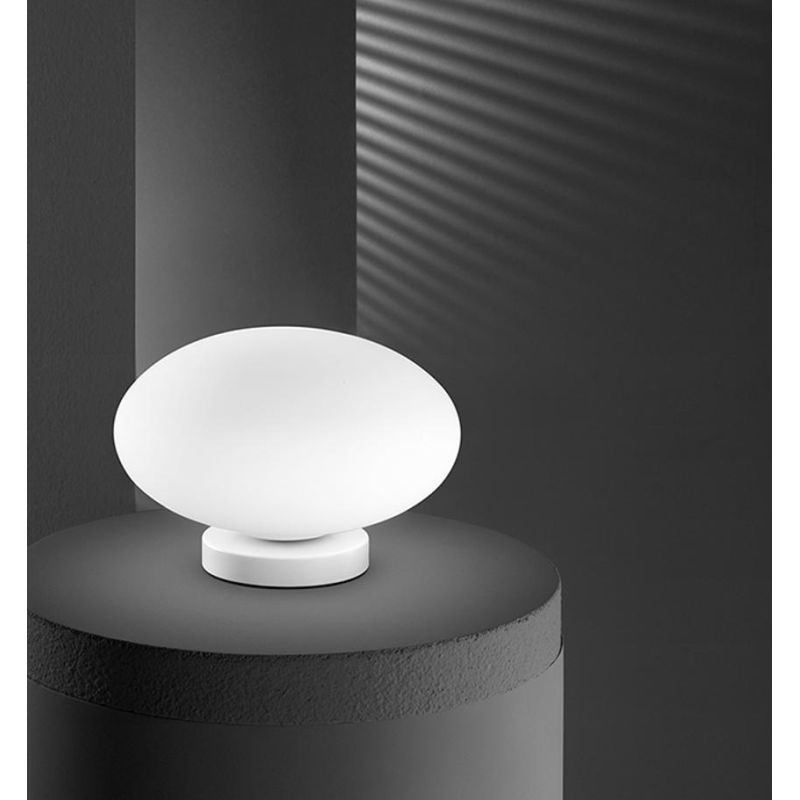 LAMPADA DA TAVOLO MODERNA CON SFERA IN VETRO BIANCO D25 CM CON LAMPADINA G9 INCLUSA CRISTALENSI - Cristalensi Shop Online