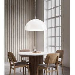BELL LAMPADARIO A SOSPENSIONE A CUPOLA CON DIFFUSORE IN VETRO BIANCO LUCIDO LAMPADINA ATTACCO E27 MODERNO