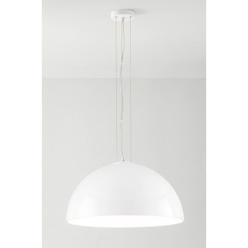 BELL LAMPADARIO A SOSPENSIONE A CUPOLA CON DIFFUSORE IN VETRO BIANCO LUCIDO LAMPADINA ATTACCO E27 MODERNO