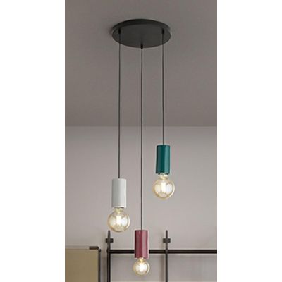 IDEA SOSPENSIONE 3 LUCI ROTONDA D35 CM IN METALLO NERO E CERAMICA CON LAMPADINE ATTACCO E27 DESIGN MODERNO