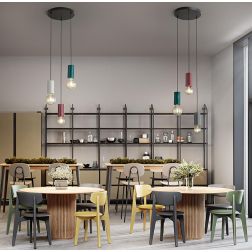 IDEA SOSPENSIONE 3 LUCI ROTONDA D35 CM IN METALLO NERO E CERAMICA CON LAMPADINE ATTACCO E27 DESIGN MODERNO 2