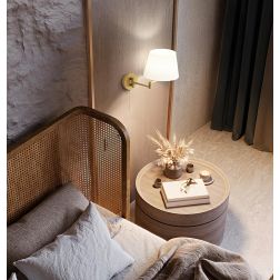 CRANE LAMPADA DA PARETE CON BRACCIO ORIENTABILE ORO O MARRONE PARALUME IN TESSUTO LAMPADINA ATTACCO E27