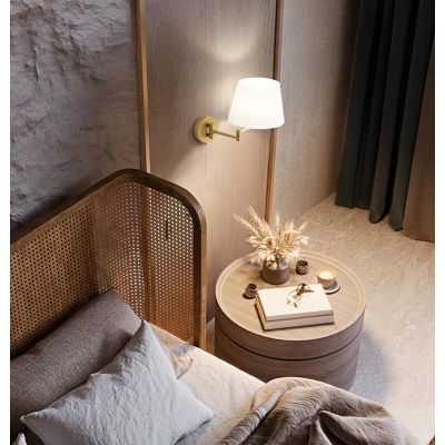 CRANE LAMPADA DA PARETE CON BRACCIO ORIENTABILE ORO O MARRONE PARALUME IN TESSUTO LAMPADINA ATTACCO E27