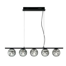MONILE SOSPENSIONE MODERNA IN METALLO NERO CON 5 SFERE IN VETRO SOFFIATO BIANCO ONDALUCE CICIRIELLO - Cristalensi