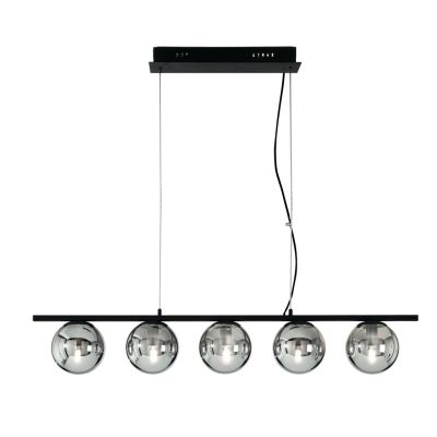 MONILE SOSPENSIONE MODERNA IN METALLO NERO CON 5 SFERE IN VETRO SOFFIATO BIANCO ONDALUCE CICIRIELLO - Cristalensi