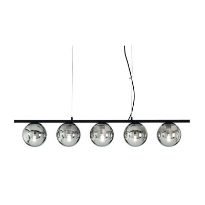 MONILE SOSPENSIONE MODERNA IN METALLO NERO CON 5 SFERE IN VETRO SOFFIATO BIANCO ONDALUCE CICIRIELLO - Cristalensi