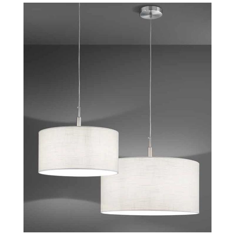 ROUND HOTEL SOSPENSIONE SINGOLA METALLO CROMO CON PARALUME IN TESSUTO 2 MISURE LAMPADINA E27
