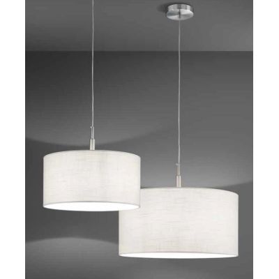 ROUND HOTEL SOSPENSIONE SINGOLA METALLO CROMO CON PARALUME IN TESSUTO 2 MISURE LAMPADINA E27