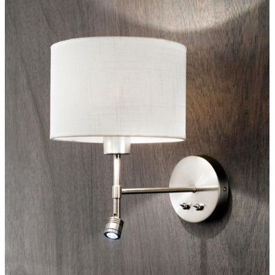 ROUND HOTEL APPLIQUE CROMO CON LUCE DA LETTURA E PARALUME IN TESSUTO BIANCO LAMPADINA E27 + LED 1W