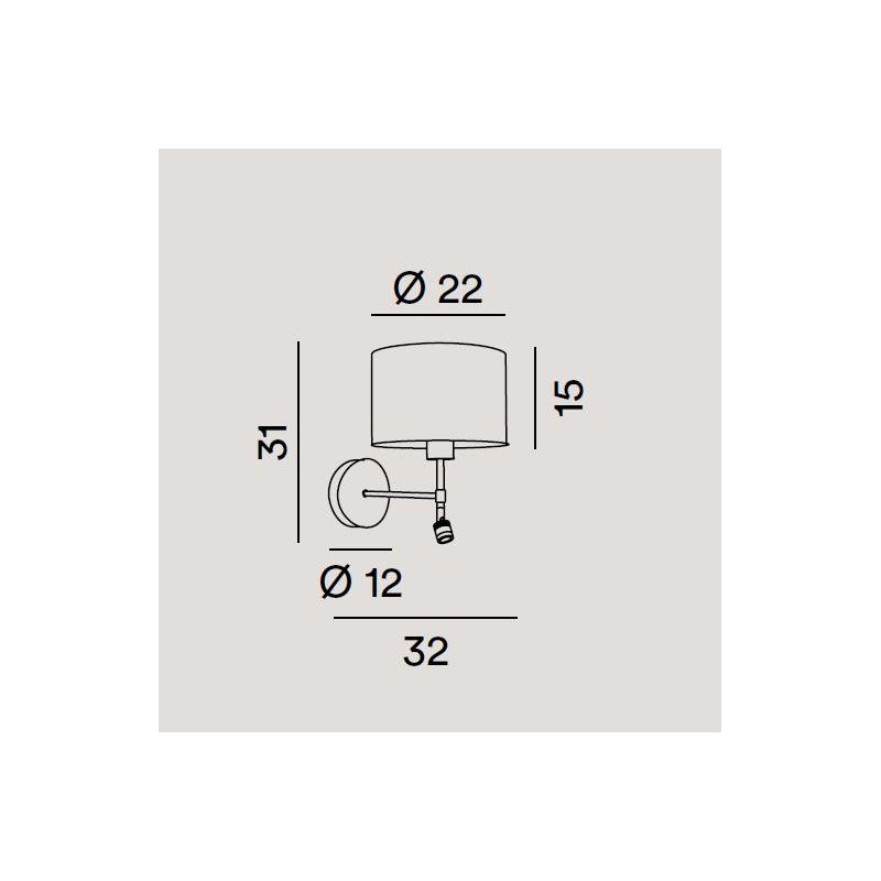 ROUND HOTEL APPLIQUE CROMO CON LUCE DA LETTURA E PARALUME IN TESSUTO BIANCO LAMPADINA E27 + LED 1W
