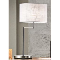 ROUND HOTEL LAMPADA DA TAVOLO CROMO CON PARALUME IN TESSUTO BIANCO LAMPADINA E27 DESIGN MODERNO