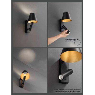 REVERSE APPLIQUE CON FARETTO ORIENTABILE IN ALLUMINIO 3 COLORI LED 6W LUCE 3000K DESIGN MODERNO