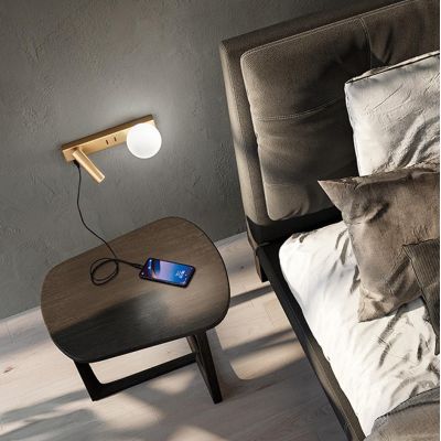 FOG APPLIQUE CON PORTA USB E FARETTO ORIENTABILE IN ALLUMINIO BIANCO,GRIGIO E ORO DESIGN MODERNO