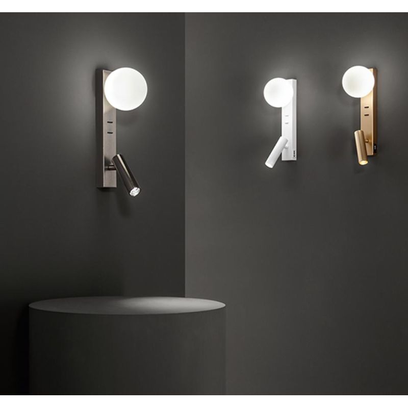 FOG APPLIQUE CON PORTA USB E FARETTO ORIENTABILE IN ALLUMINIO BIANCO,GRIGIO E ORO DESIGN MODERNO