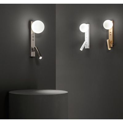 FOG APPLIQUE CON PORTA USB E FARETTO ORIENTABILE IN ALLUMINIO BIANCO,GRIGIO E ORO DESIGN MODERNO