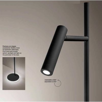 GAMBO PIANTANA MODERNA H150 CM CON FARETTO ORIENTABILE IN ALLUMINIO NERO LED 14W LUCE 3000K