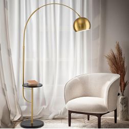 TABLEAU PIANTANA AD ARCO FINITURA OTTONE CON MENSOLA E BASE IN MARMO ALTEZZA REGOLABILE LAMPADINA E27