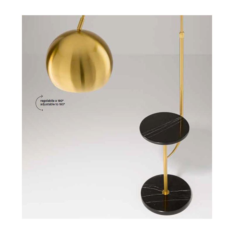 TABLEAU PIANTANA AD ARCO FINITURA OTTONE CON MENSOLA E BASE IN MARMO ALTEZZA REGOLABILE LAMPADINA E27