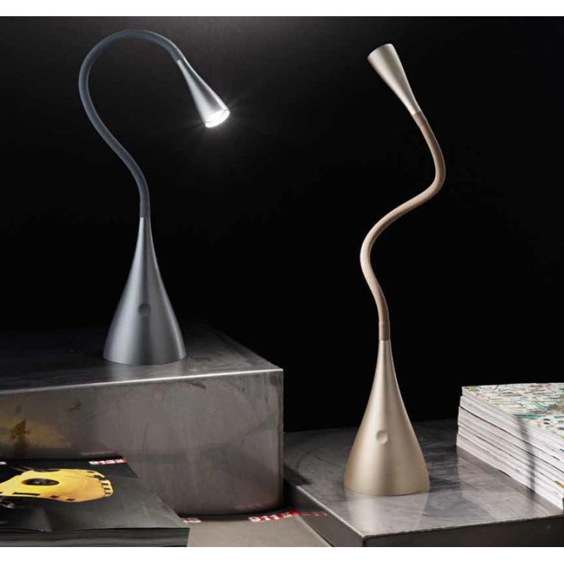 SNAKE LAMPADA DA TAVOLO ORO O GRIGIA LED 4W LUCE 3000K CON BRACCIO FLESSIBILE MODERNA