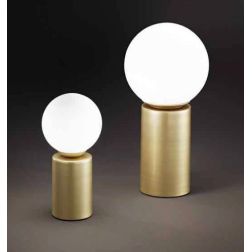 BIRILLO LUMETTO IN ALLUMINIO ORO CON SFERA IN VETRO SOFFIATO BIANCO 2 MISURE LAMPADINA G9 MODERNO