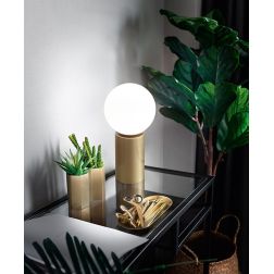 BIRILLO LUMETTO IN ALLUMINIO ORO CON SFERA IN VETRO SOFFIATO BIANCO 2 MISURE LAMPADINA G9 MODERNO 2