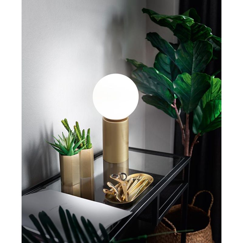 BIRILLO LUMETTO IN ALLUMINIO ORO CON SFERA IN VETRO SOFFIATO BIANCO 2 MISURE LAMPADINA G9 MODERNO