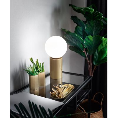 BIRILLO LUMETTO IN ALLUMINIO ORO CON SFERA IN VETRO SOFFIATO BIANCO 2 MISURE LAMPADINA G9 MODERNO