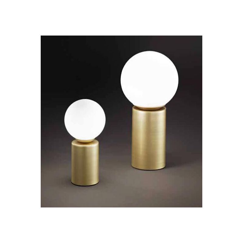 BIRILLO LUMETTO IN ALLUMINIO ORO CON SFERA IN VETRO SOFFIATO BIANCO 2 MISURE LAMPADINA G9 MODERNO