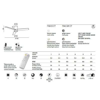 ANTARES VENTILATORE 3 PALE D132 CM LED 18W LUCE CCT 3000K-4000K-6000K DIMMERABILE 2 COLORI TELECOMANDO INCLUSO