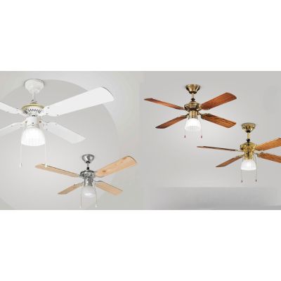 GEMINI VENTILATORE CON 4 PALE D105 CM 3 FINITURE COLORE LAMPADINA ATTACCO E27 CON INTERRUTTORE A STRAPPO Perenz - Cristalensi Sh