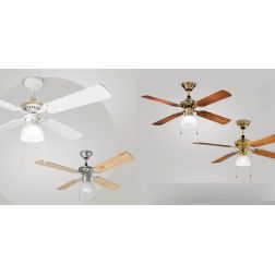 GEMINI VENTILATORE CON 4 PALE D105 CM 3 FINITURE COLORE LAMPADINA ATTACCO E27 CON INTERRUTTORE A STRAPPO Perenz - Cristalensi Sh