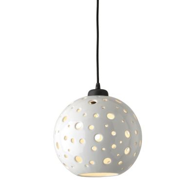 2252 SOSPENSIONE SINGOLA A SFERA D25 CM IN TERRACOTTA BIANCA TRAFORATA MODERNA MADE IN ITALY