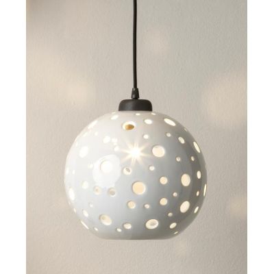 2252 SOSPENSIONE SINGOLA A SFERA D25 CM IN TERRACOTTA BIANCA TRAFORATA MODERNA MADE IN ITALY