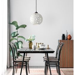 2252 SOSPENSIONE SINGOLA A SFERA D25 CM IN TERRACOTTA BIANCA TRAFORATA MODERNA MADE IN ITALY 2