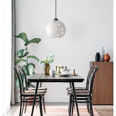 2252 SOSPENSIONE SINGOLA A SFERA D25 CM IN TERRACOTTA BIANCA TRAFORATA MODERNA MADE IN ITALY