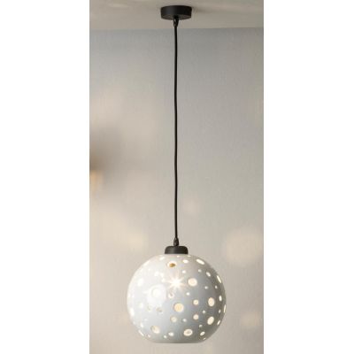 2252 SOSPENSIONE SINGOLA A SFERA D25 CM IN TERRACOTTA BIANCA TRAFORATA MODERNA MADE IN ITALY