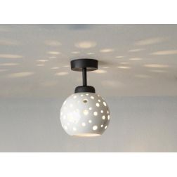 2252 PICCOLA PLAFONIERA CON SFERA D15 CM IN TERRACOTTA BIANCA TRAFORATA MODERNA MADE IN ITALY 2