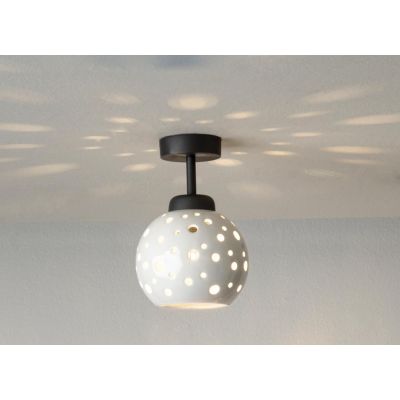 2252 PICCOLA PLAFONIERA CON SFERA D15 CM IN TERRACOTTA BIANCA TRAFORATA MODERNA MADE IN ITALY