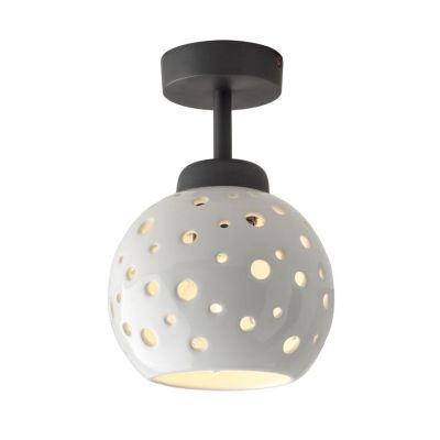 2252 PICCOLA PLAFONIERA CON SFERA D15 CM IN TERRACOTTA BIANCA TRAFORATA MODERNA MADE IN ITALY