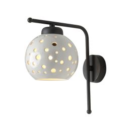 2252 LAMPADA DA PARETE CON SFERA IN TERRACOTTA BIANCA TRAFORATA D15 CM MODERNA MADE IN ITALY