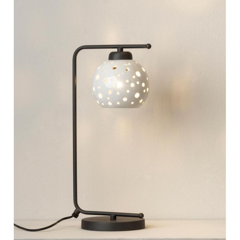 2252 LAMPADA DA TAVOLO CON SFERA IN TERRACOTTA BIANCA TRAFORATA D15 CM MODERNA MADE IN ITALY