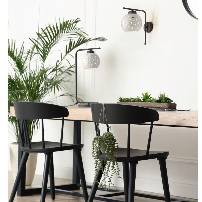 2252 LAMPADA DA PARETE CON SFERA IN TERRACOTTA BIANCA TRAFORATA D15 CM MODERNA MADE IN ITALY