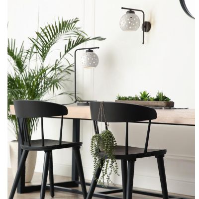 2252 LAMPADA DA TAVOLO CON SFERA IN TERRACOTTA BIANCA TRAFORATA D15 CM MODERNA MADE IN ITALY