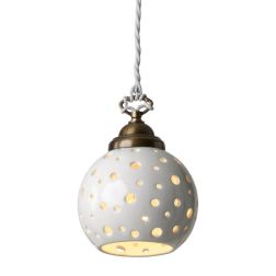2253 SOSPENSIONE SINGOLA CON SFERA IN TERRACOTTA BIANCA TRAFORATA 2 MISURE RUSTICA MADE IN ITALY 2