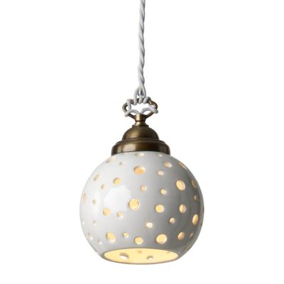 2253 SOSPENSIONE SINGOLA CON SFERA IN TERRACOTTA BIANCA TRAFORATA 2 MISURE RUSTICA MADE IN ITALY