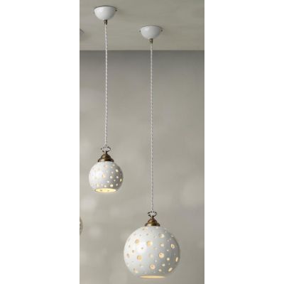 2253 SOSPENSIONE SINGOLA CON SFERA IN TERRACOTTA BIANCA TRAFORATA 2 MISURE RUSTICA MADE IN ITALY